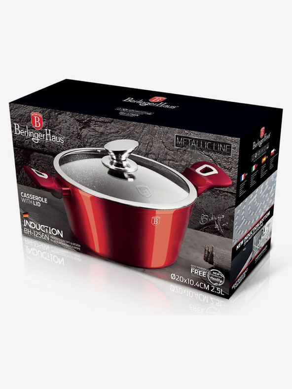 Berlingerhaus Kastrol s mramorovým povrchem a poklicí BERLINGERHAUS Burgundy Metallic Line (20 cm)