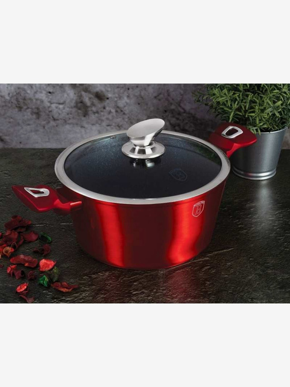 Berlingerhaus Kastrol s mramorovým povrchem a poklicí BERLINGERHAUS Burgundy Metallic Line (20 cm)