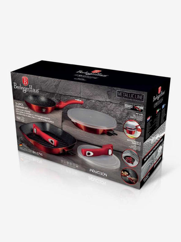 Berlingerhaus Pánev s odnímatelnou rukojetí sada 5 ks Burgundy Metallic Line gril BERLINGERHAUS