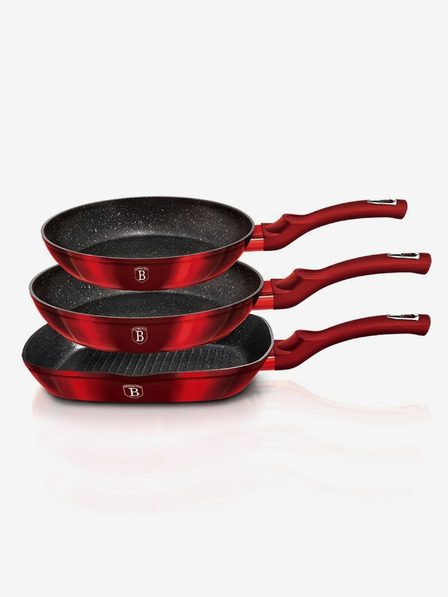 Berlingerhaus Pánev s mramorovým povrchem sada 3 ks Burgundy Metallic Line BERLINGERHAUS