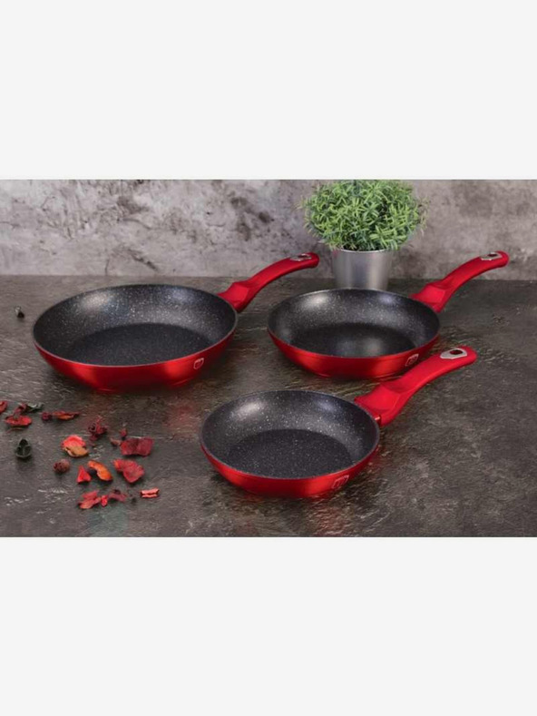 Berlingerhaus Pánev s mramorovým povrchem sada 3 ks Burgundy Metallic Line BERLINGERHAUS