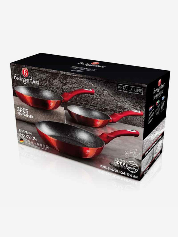 Berlingerhaus Pánev s mramorovým povrchem sada 3 ks Burgundy Metallic Line BERLINGERHAUS