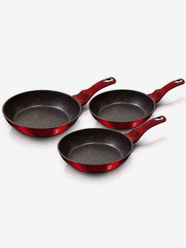 Berlingerhaus Pánev s mramorovým povrchem sada 3 ks Burgundy Metallic Line BERLINGERHAUS