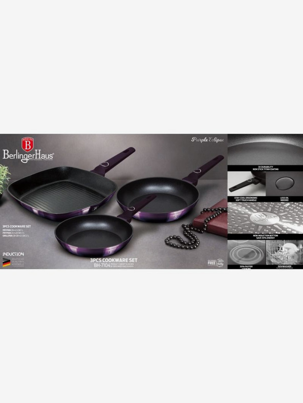 Berlingerhaus Pánev s titanovým povrchem sada 3 ks Purple Eclipse Collection gril BERLINGERHAUS