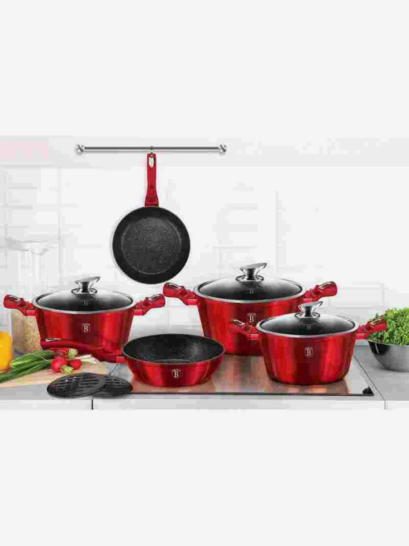 Berlingerhaus Wok pánev s mramorovým povrchem BERLINGERHAUS Burgundy Metallic Line (28 cm)