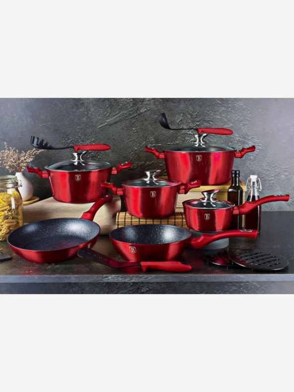 Berlingerhaus Wok pánev s mramorovým povrchem BERLINGERHAUS Burgundy Metallic Line (28 cm)