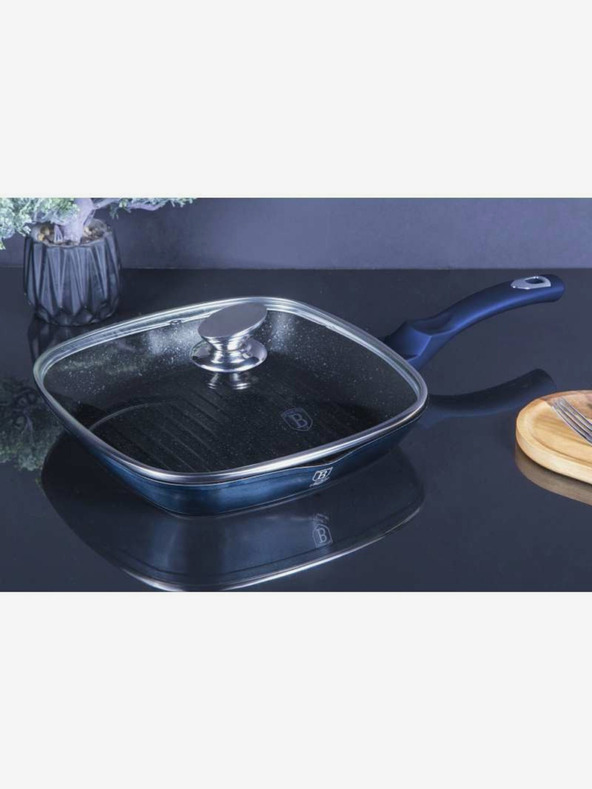 Berlingerhaus Grilovací pánev s mramorovým povrchem a poklicí 28 cm BERLINGERHAUS Metallic Line Aquamarine Edition