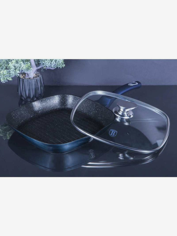 Berlingerhaus Grilovací pánev s mramorovým povrchem a poklicí 28 cm BERLINGERHAUS Metallic Line Aquamarine Edition