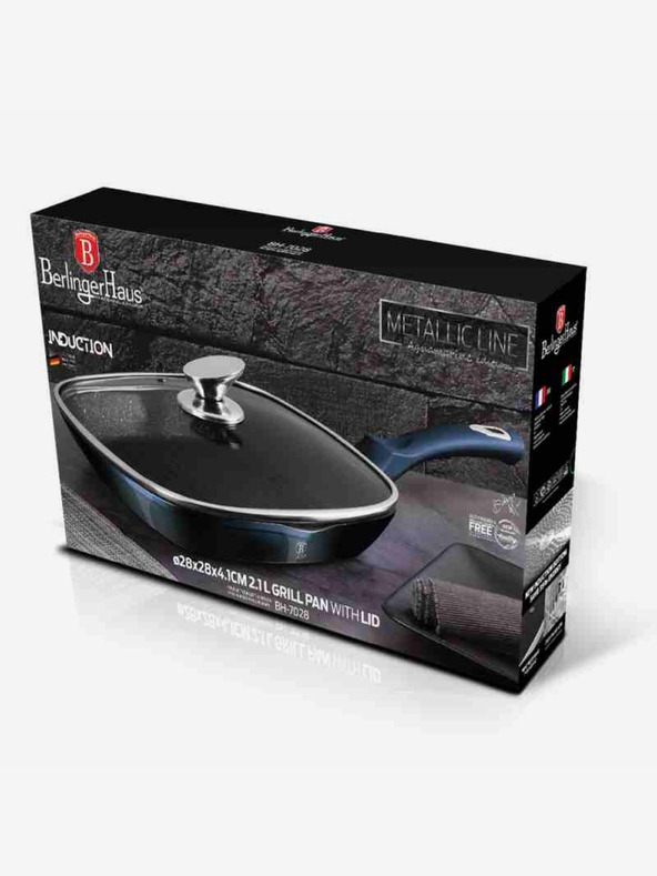 Berlingerhaus Grilovací pánev s mramorovým povrchem a poklicí 28 cm BERLINGERHAUS Metallic Line Aquamarine Edition