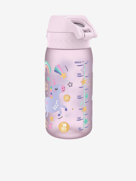 ION8 Růžová holčičí vzorovaná lahev Ion8 Leak Proof  Unicorn 350 ml