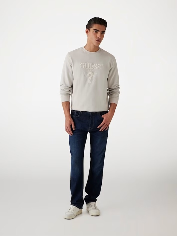 Guess Jeans Pánská bílá mikina s vyšitým logem Guess jeans