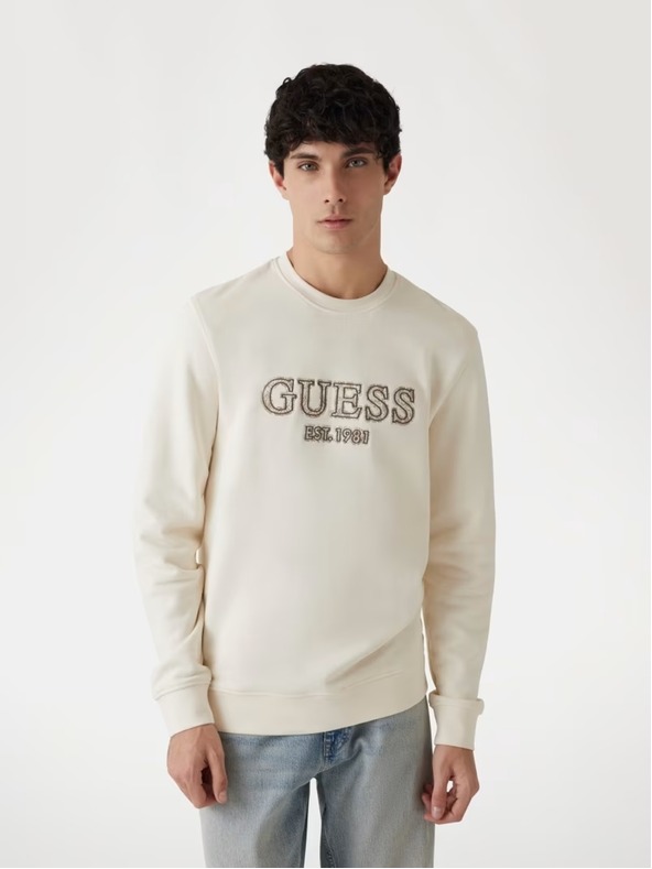 Guess Jeans Pánská béžová mikina s vyšitým logem Guess jeans