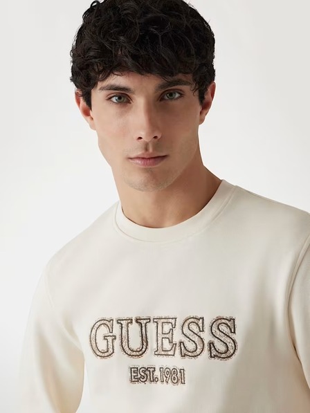 Guess Jeans Pánská béžová mikina s vyšitým logem Guess jeans