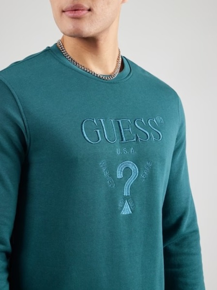 Guess Jeans Pánská petrolejová mikina s vyšitým logem Guess jeans