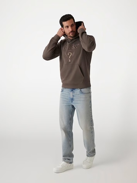 Guess Jeans Pánská hnědá mikina s vyšitým logem a kapucí Guess jeans