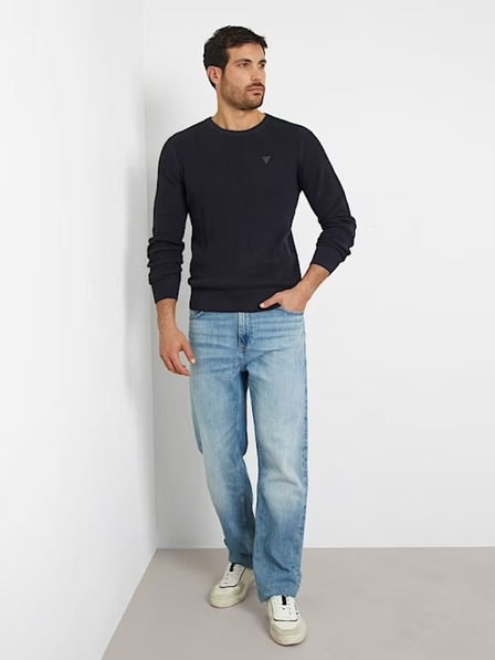 Guess Jeans Pánský modrý svetr Guess Crew Neck Sweater