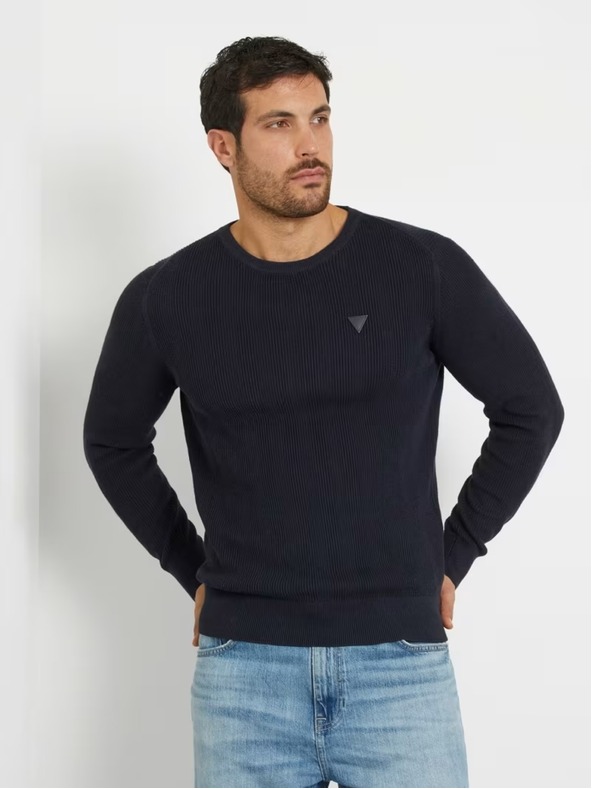 Guess Jeans Pánský modrý svetr Guess Crew Neck Sweater
