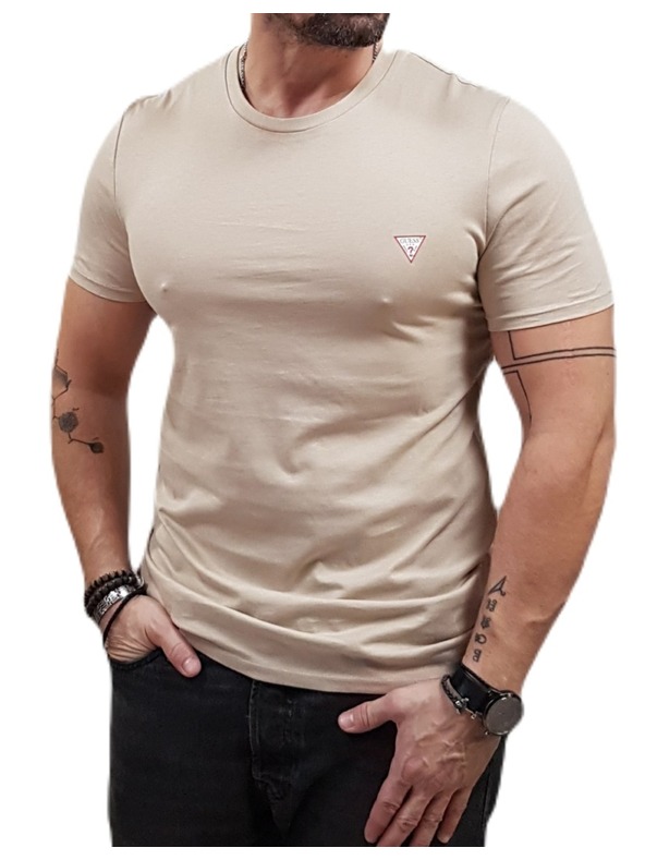 Guess Jeans Pánské béžové slim fit triko G1DR Small Triangle Logo Guess jeans