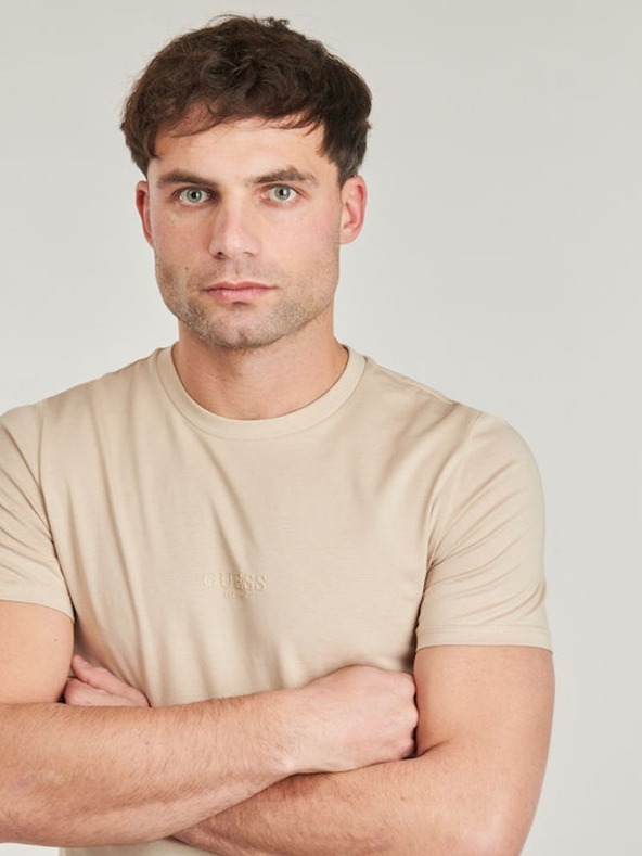 Guess Jeans Pánské béžové slim fit triko G1DR Guess jeans