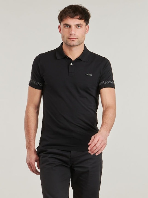 Guess Jeans Pánské černé polo triko Nolan Guess jeans