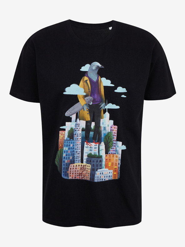 DOBRO Černé pánské tričko s potiskem Zoot DOBRO. Holub