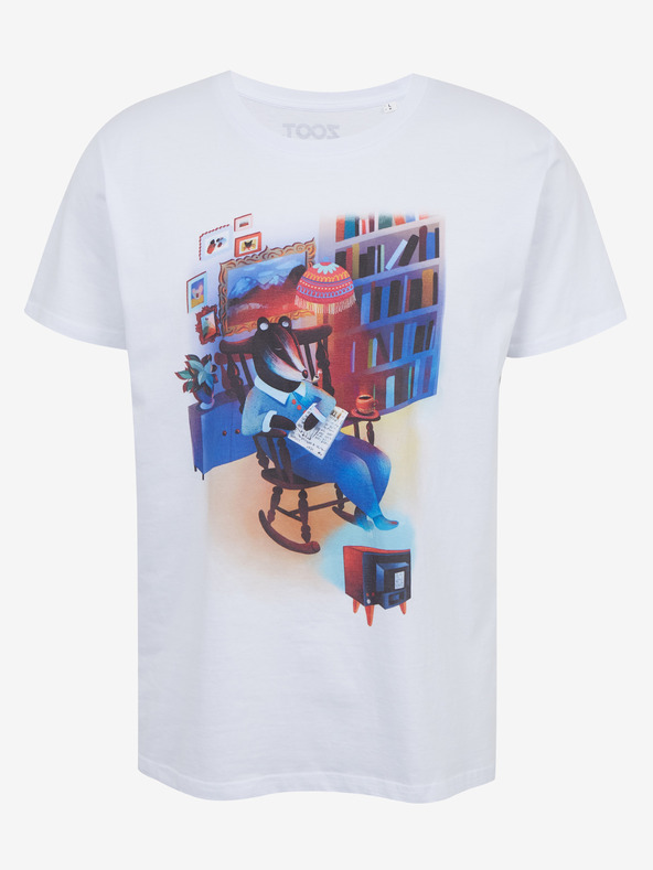 DOBRO Bílé pánské tričko s potiskem Zoot DOBRO. Jezevec