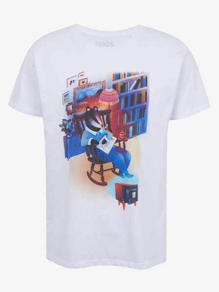 DOBRO Bílé pánské tričko s potiskem Zoot DOBRO. Jezevec