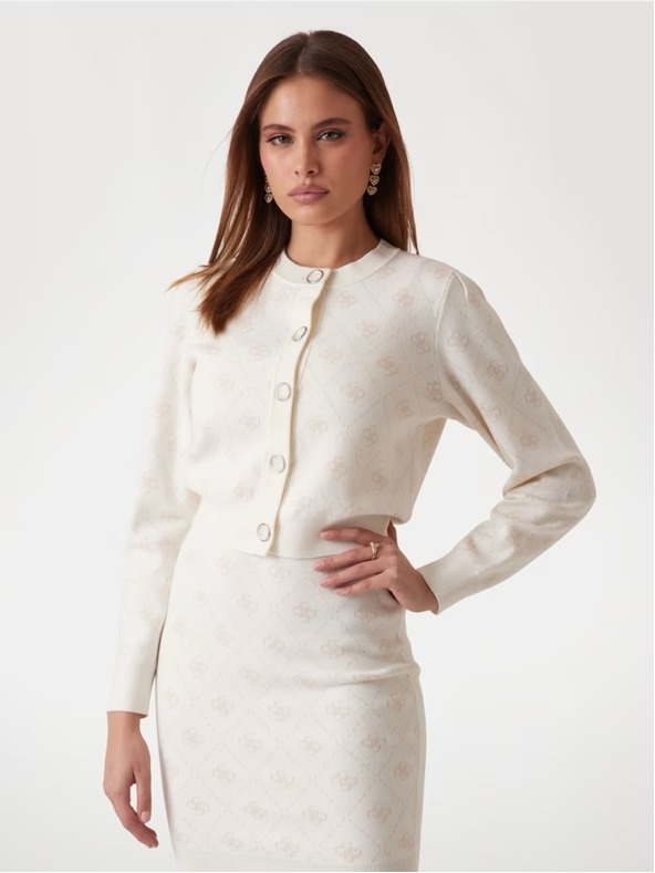 Guess Jeans Dámský bílý cardigan z vlněné směsi s logem 4G Guess jeans