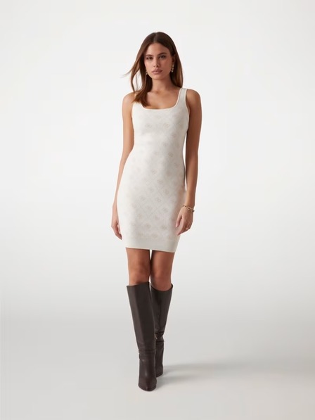 Guess Jeans Dámské bílé mini šaty z vlněné směsi s logem 4G Guess jeans