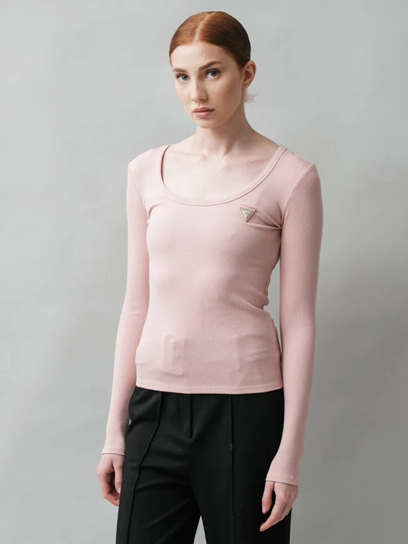 Guess Jeans Dámské růžové triko s dlouhým rukávem Guess jeans