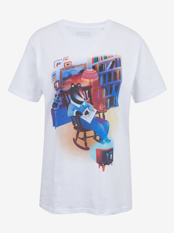 DOBRO Bílé dámské tričko s potiskem Zoot DOBRO. Jezevec