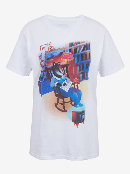 DOBRO Bílé dámské tričko s potiskem Zoot DOBRO. Jezevec