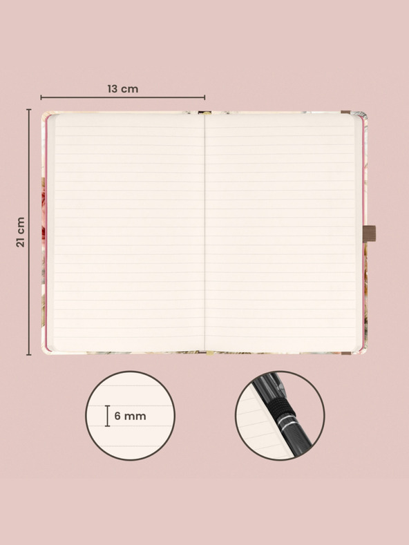 NOTIQUE NOTIQUE Notes Pudrové květy, linkovaný, 13 x 21 cm