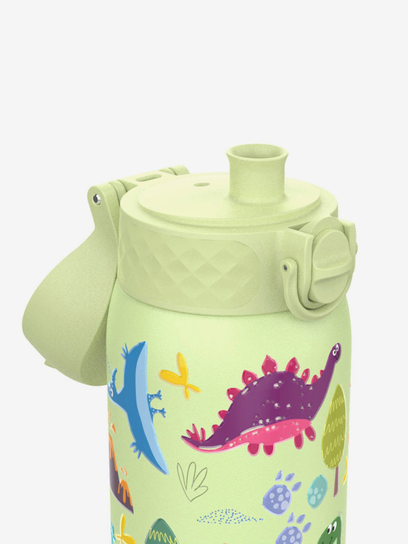 ION8 Světle zelená vzorovaná nerezová lahev Ion8 Leak Proof Dinosaurs (400 ml)