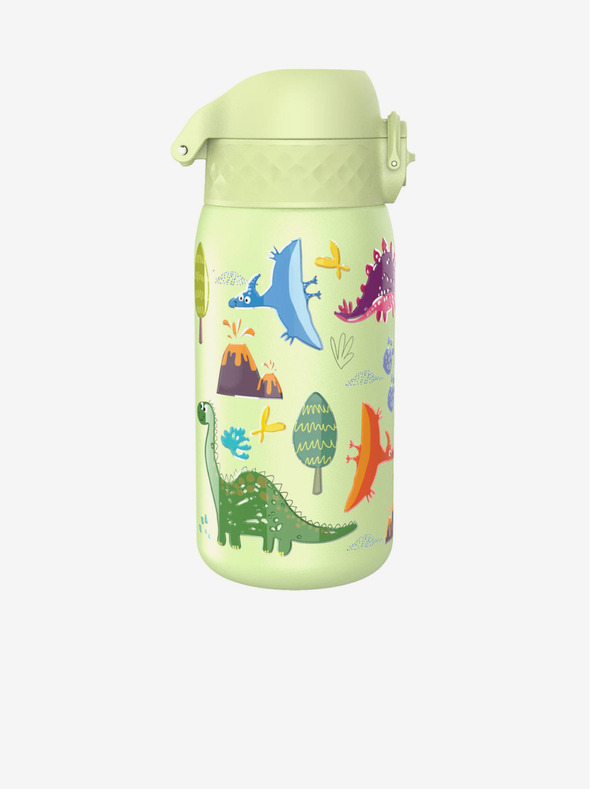 ION8 Světle zelená vzorovaná nerezová lahev Ion8 Leak Proof Dinosaurs (400 ml)