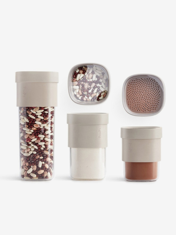 Lékué Sada tří nádob na skladování suchých potravin ve světle šedé barvě Lékué Flip Storage Set