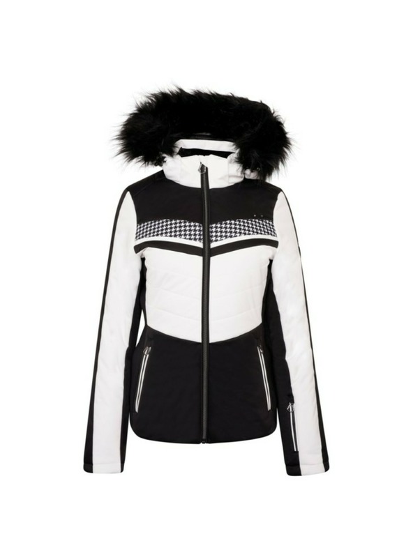 Dare 2B Černo-bílá dámská lyžařská bunda s kapucí a umělým kožíškem Dare 2B Dynamite