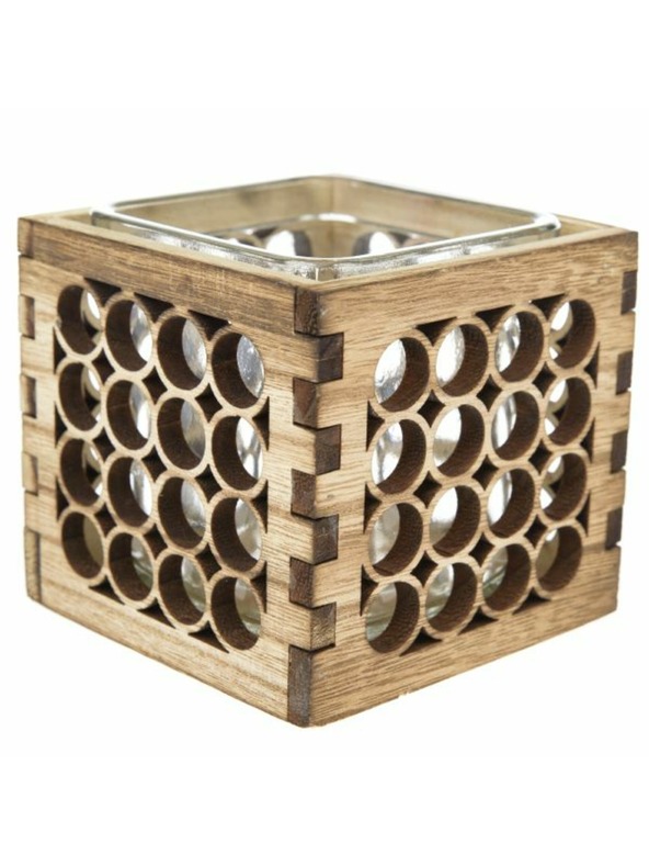 Casa de Engel Dřevěný svícen se sklem - natur, 0/40