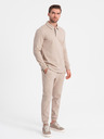 Ombre Clothing Béžová pánská tepláková souprava mikina s polo límcem + kalhoty Ombre Clothing