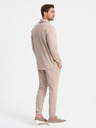 Ombre Clothing Béžová pánská tepláková souprava mikina s polo límcem + kalhoty Ombre Clothing