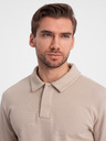 Ombre Clothing Béžová pánská tepláková souprava mikina s polo límcem + kalhoty Ombre Clothing