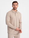 Ombre Clothing Béžová pánská tepláková souprava mikina s polo límcem + kalhoty Ombre Clothing