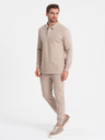 Ombre Clothing Béžová pánská tepláková souprava mikina s polo límcem + kalhoty Ombre Clothing