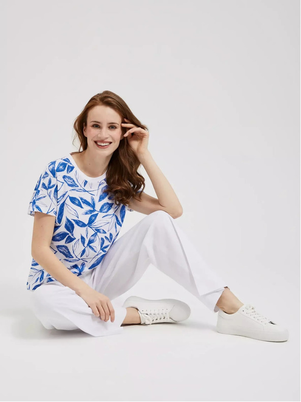 Moodo Modrá halenka s potiskem listů Moodo