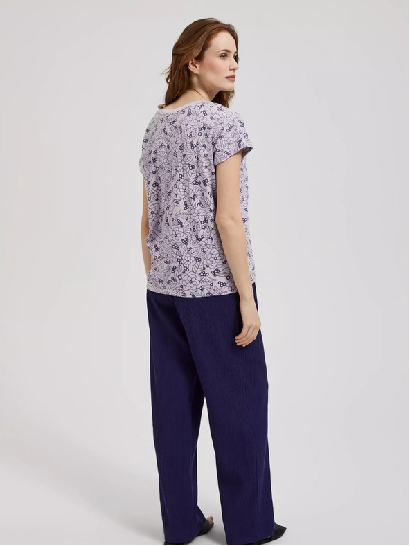 Moodo Fialová halenka s květinovým vzorem a výstřihem do V Moodo