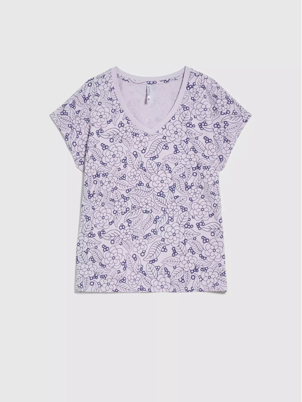 Moodo Fialová halenka s květinovým vzorem a výstřihem do V Moodo