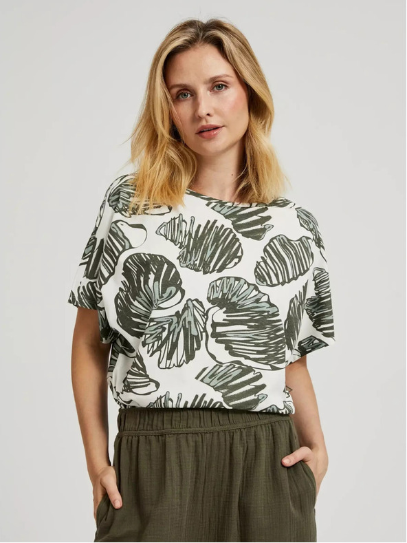 Moodo Zelená halenka s tropickým potiskem Moodo