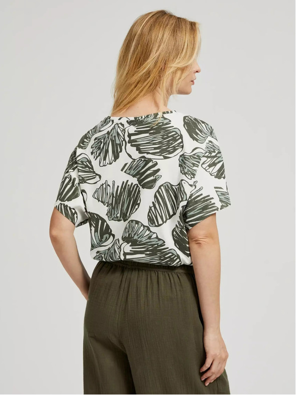 Moodo Zelená halenka s tropickým potiskem Moodo