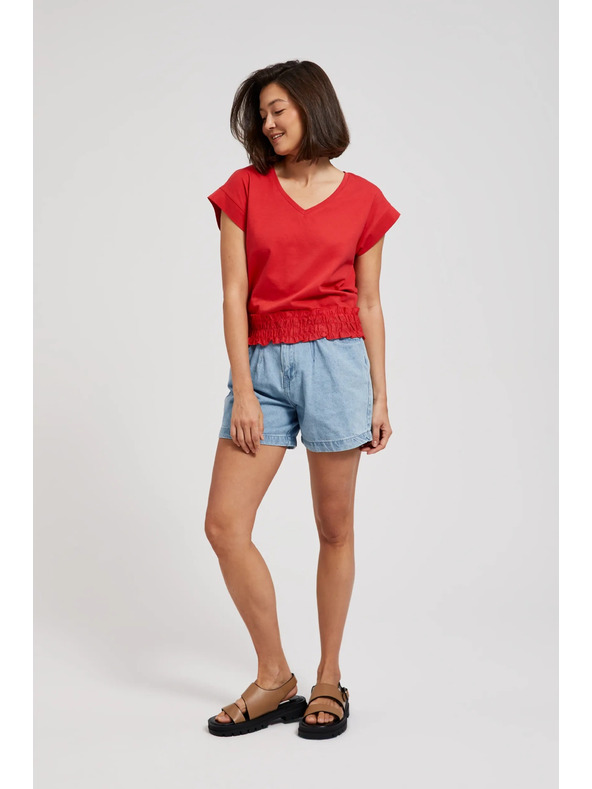 Moodo Červená halenka s výstřihem do V a elastickým pasem Moodo