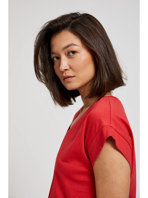 Moodo Červená halenka s výstřihem do V a elastickým pasem Moodo